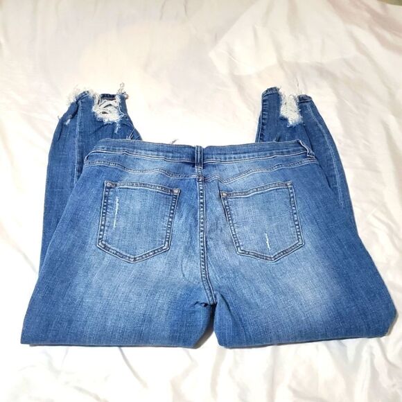 " Destroyed "and "Trashed" Style Cropped Jeans Raw Hem Size 14 - Picture 4 of 10